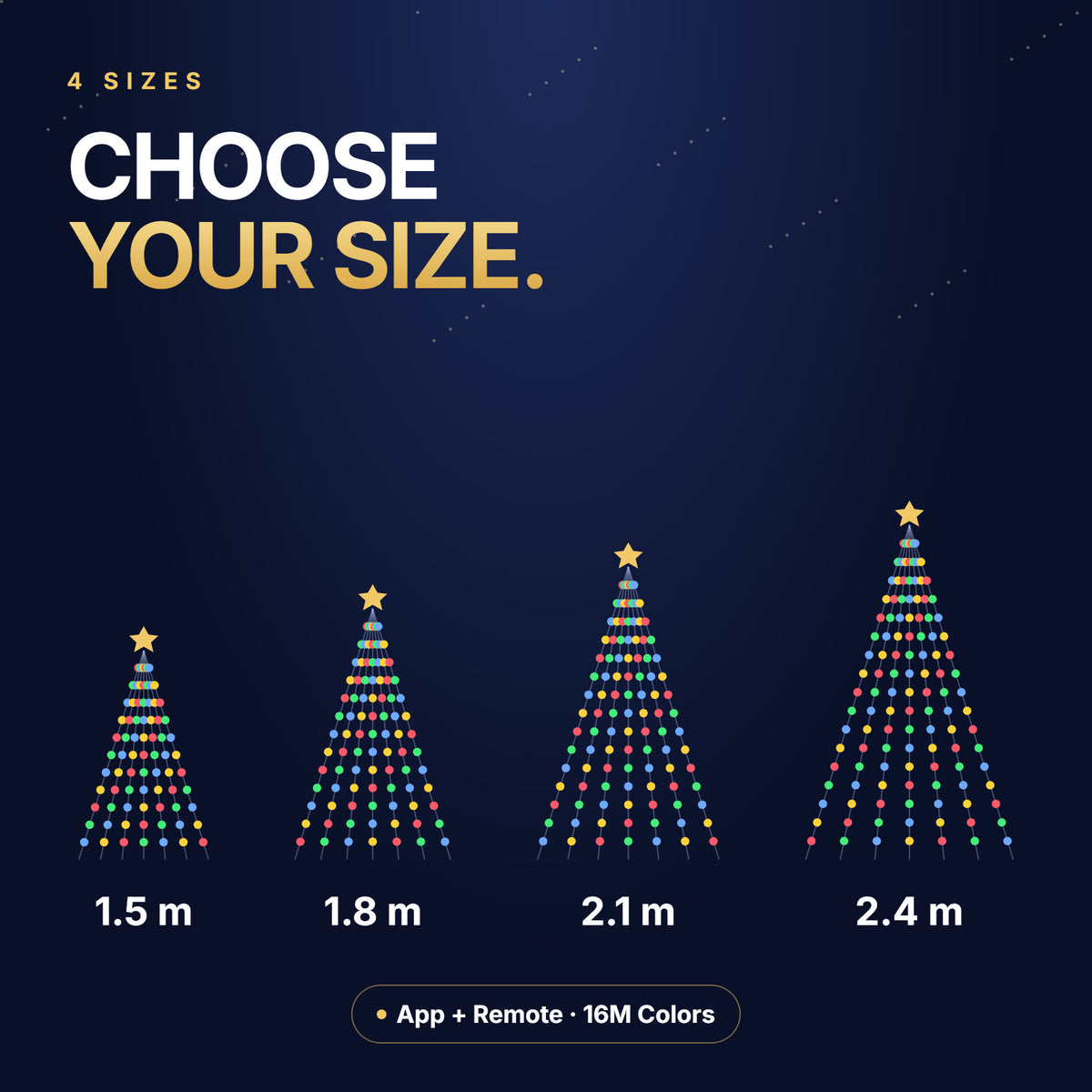 Available in four sizes: 1.5, 1.8, 2.1 and 2.4 m