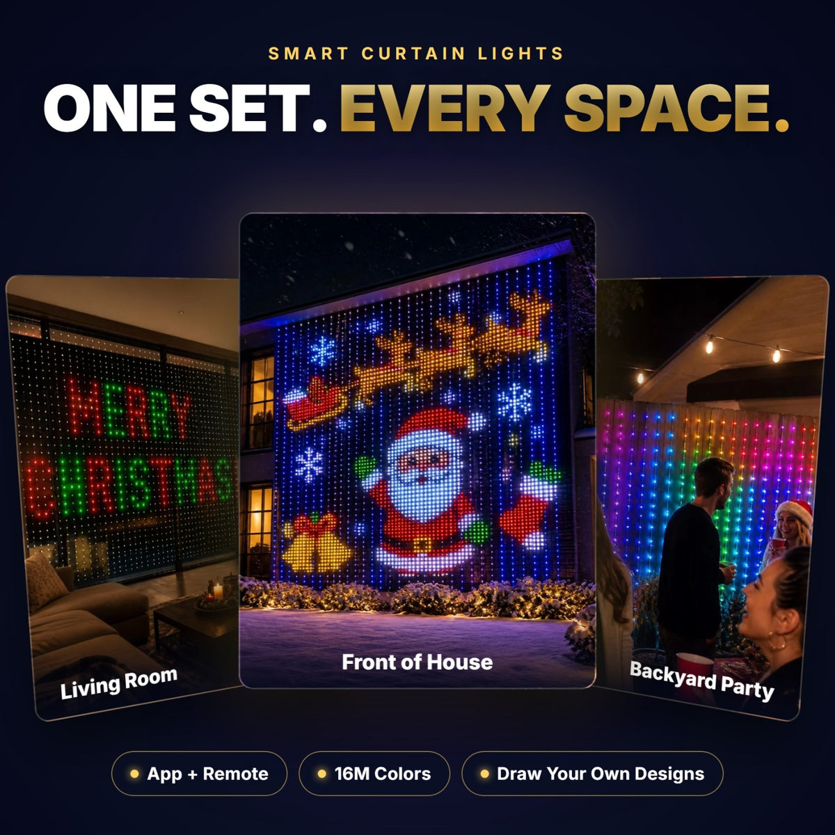 One set for living room, front of house and backyard party